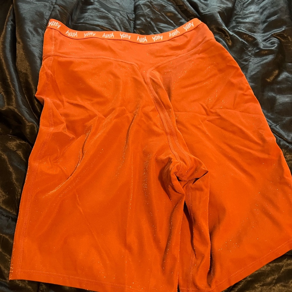 Yitty orange and gold shimmer compression shorts